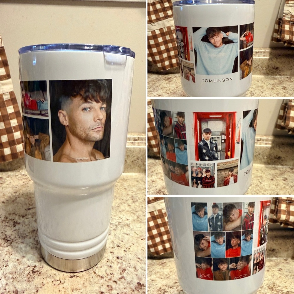 Louis Tomlinson 30oz Stainless Steel White Tumbler Cup Rolling Stone 1D